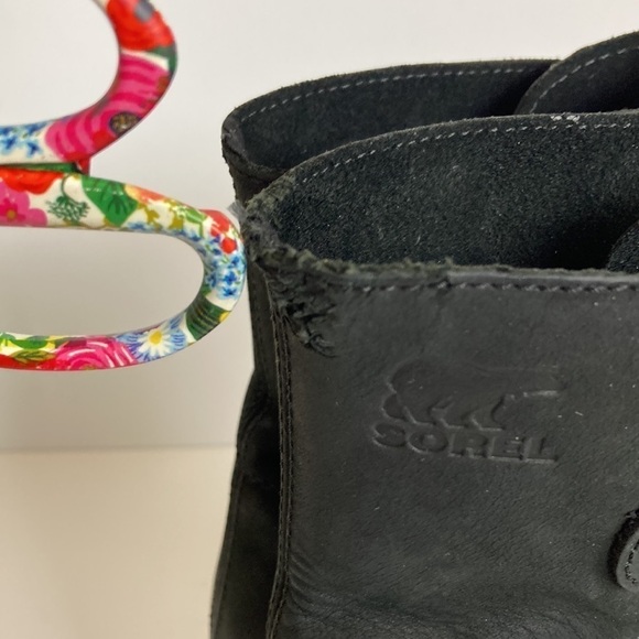 SOREL Joan Of Arctic Leather Wedge Mid Ankle Boots Black Gorp NL2173-001 9.5 - Picture 13 of 16